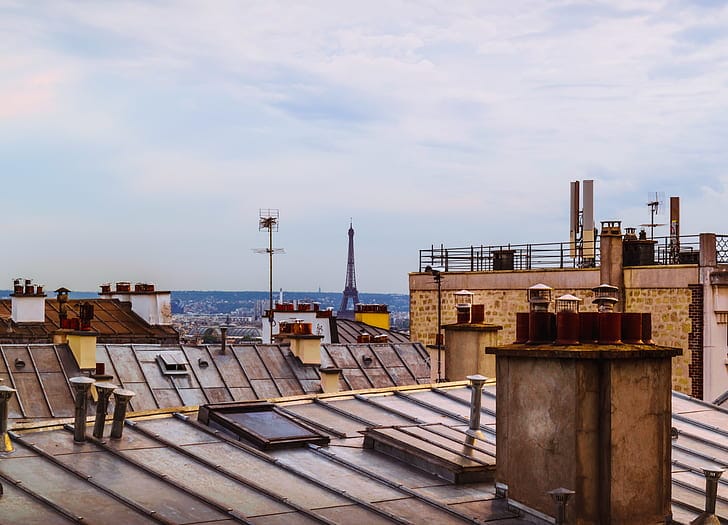 Paris rooftops with zinc roofs and chimneys — France