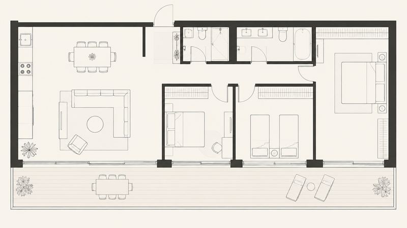 Architectural floor plan of the fictional SCENA Residence apartment