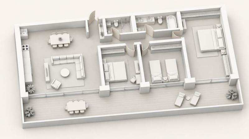 Axonometric 3D model built from the floor plan